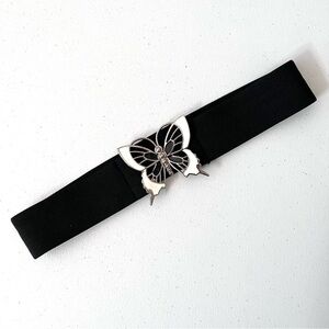 Metal Butterfly Clasp Black Stretch Belt‎ Size Small
